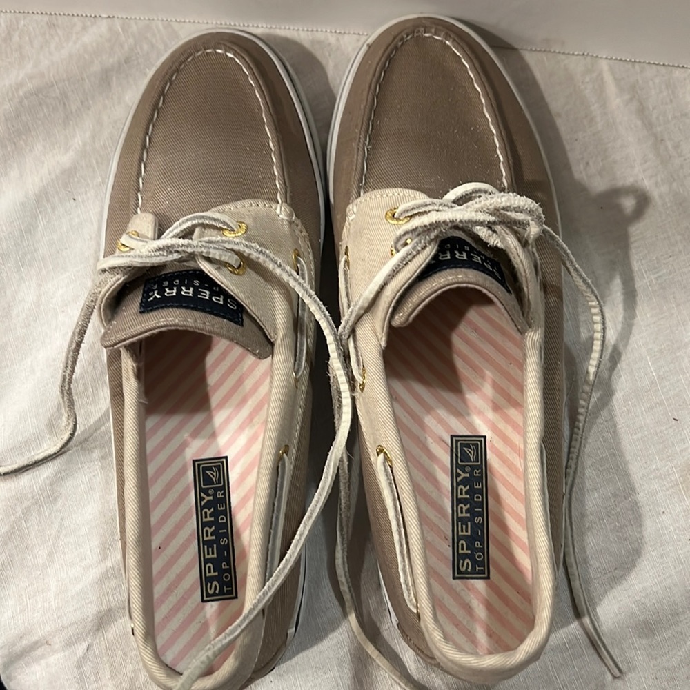 An almost new pair of Sperry Top-sliders, women’s size 7 1/2M.